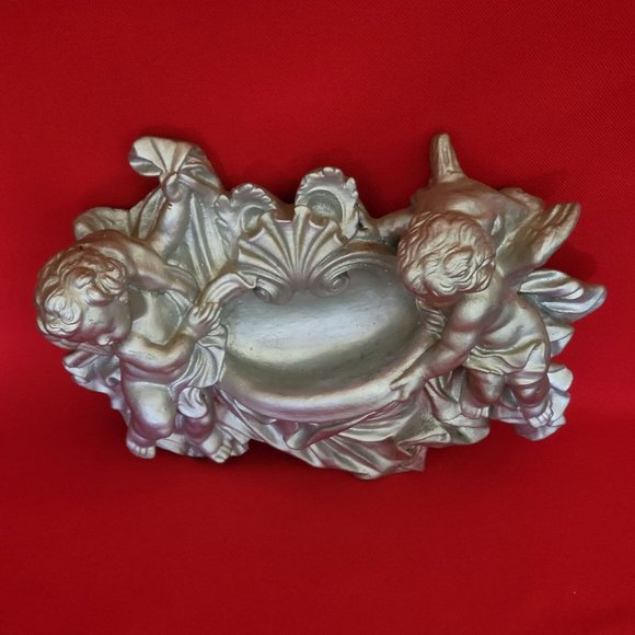 VTG Silver Tone Angel Cherub Wall Hanging Pocket Plaque Planter - Picture 4 of 12